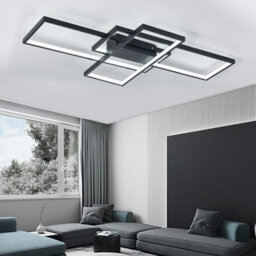 Living And Home Black Frame Neutral Style Rectangular Led Semi Flush Ceiling Light Fixture 90Cm Cool White - thumbnail 3