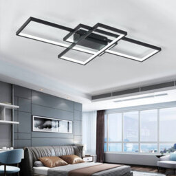 Living And Home Black Frame Neutral Style Rectangular Led Semi Flush Ceiling Light Fixture 90Cm Cool White