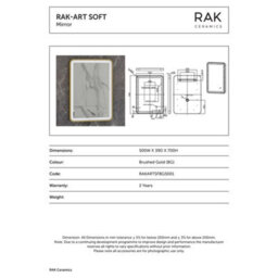 RAK Ceramics Rak Art Soft 500X700mm Brushed Gold Square With Touch Sensor Illuminated Mirror Ip44 - thumbnail 2