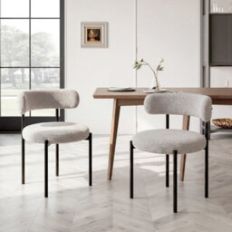 White 2Pcs Dining Chairs,mid-Century Round Upholstered Boucle Kitchen Dining Loytdldpx - thumbnail 5