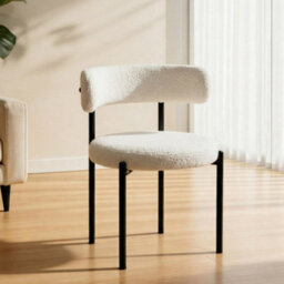 White 2Pcs Dining Chairs,mid-Century Round Upholstered Boucle Kitchen Dining Loytdldpx - thumbnail 4
