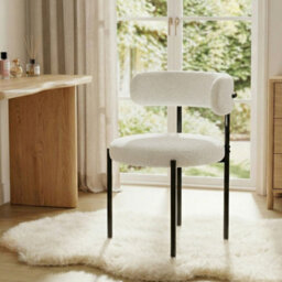 White 2Pcs Dining Chairs,mid-Century Round Upholstered Boucle Kitchen Dining Loytdldpx - thumbnail 3
