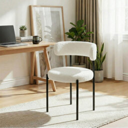 White 2Pcs Dining Chairs,mid-Century Round Upholstered Boucle Kitchen Dining Loytdldpx
