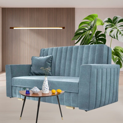 Blue Viva Glam Iii 3 Seater Sofa Bed With Storage Compartment And Wooden Legs - image 1