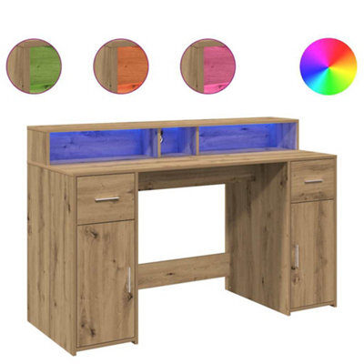 Berkfield Durable Desk With Led Lights Artisian Oak 140X55X91 Cm Engineered Wood