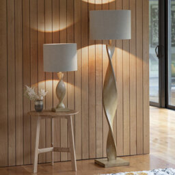 Luminosa Lighting Luminosa Abia Floor Lamp Oak Effect Resin, Natural Linen Shade - thumbnail 3