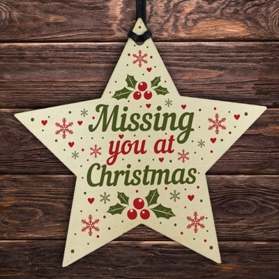 Red Ocean Memorial Christmas Tree Decoration Bauble Handmade Hanging Wooden Star Memorial For Mum Dad Nan Grandad - image 1