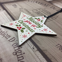 Red Ocean Memorial Christmas Tree Decoration Bauble Handmade Hanging Wooden Star Memorial For Mum Dad Nan Grandad - thumbnail 4