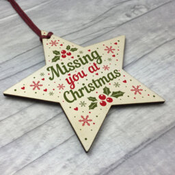 Red Ocean Memorial Christmas Tree Decoration Bauble Handmade Hanging Wooden Star Memorial For Mum Dad Nan Grandad - thumbnail 3