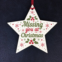 Red Ocean Memorial Christmas Tree Decoration Bauble Handmade Hanging Wooden Star Memorial For Mum Dad Nan Grandad - thumbnail 2
