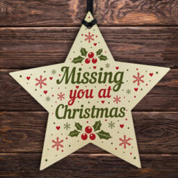Red Ocean Memorial Christmas Tree Decoration Bauble Handmade Hanging Wooden Star Memorial For Mum Dad Nan Grandad - thumbnail 1