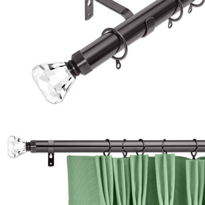 Ameha Plain Sapphire Crystal Metal Curtain Pole 160-300 Cm, (63 Inch-118 Inch) Black Nickel Extendable Adjustable Curtain Poles - image 1