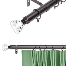 Ameha Plain Sapphire Crystal Metal Curtain Pole 160-300 Cm, (63 Inch-118 Inch) Black Nickel Extendable Adjustable Curtain Poles - thumbnail 1