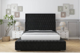 "Sloomy Ambassador Black Plush Bed Frame With 50""  Upholstered Headboard 5' King" - thumbnail 1