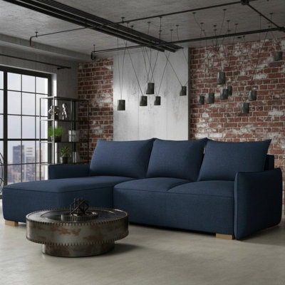Focus L Universal Side Corner Sofa Bed With Storage Hdf And Chipboard Frame 240X155X87 Cm Fabric Blue - image 1
