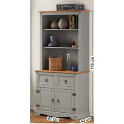 Dresser Small 2 Door Sideboard Grey Mexican Solid Wood Pine Wooden - thumbnail 2