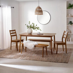 Furniturebox Uk Lynton Large Walnut Effect Wooden Dining Table With 2 Benches & 2 Chairs