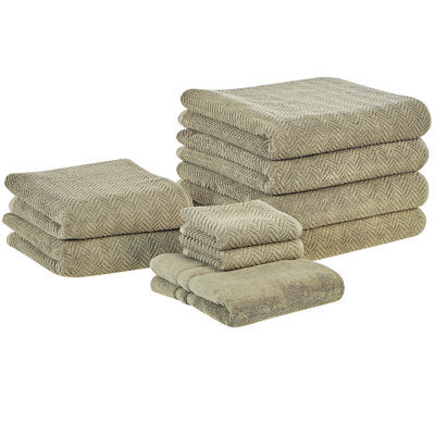 Beliani Set Of 9 Towels Mitiaro Terry Cotton Olive Green - image 1