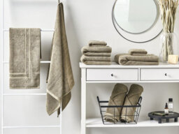 Beliani Set Of 9 Towels Mitiaro Terry Cotton Olive Green - thumbnail 2