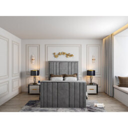 Atom Upholstered Soft Velvet  Grey Tv Bespoke Bed Frame - thumbnail 2