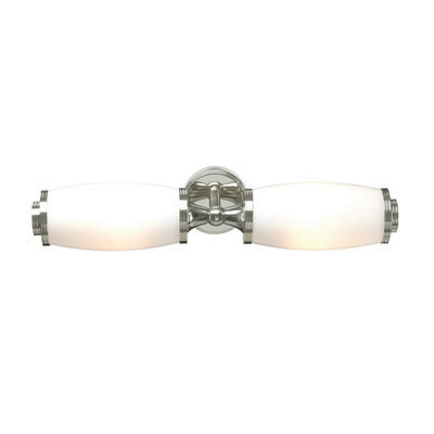 Stylish Ip44 Wall Light With Polished Nickel Finish And Dual Glass Shades