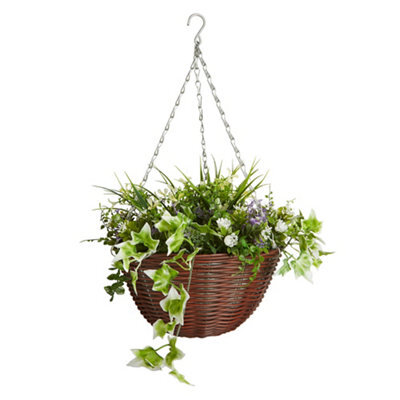 Smart Garden Faux Décor Easy Artificial Purple & White Round Plastic Hanging Basket, 30Cm - image 1