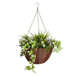 Smart Garden Faux Décor Easy Artificial Purple & White Round Plastic Hanging Basket, 30Cm
