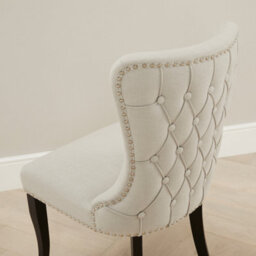 The Furniture Market Boudoir Natural Oatmeal Fabric Wing Back Dining Chair Deep Button Back Chrome Stud Detailing Black Satin Legs Sprung Base - thumbnail 7