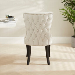 The Furniture Market Boudoir Natural Oatmeal Fabric Wing Back Dining Chair Deep Button Back Chrome Stud Detailing Black Satin Legs Sprung Base - thumbnail 5