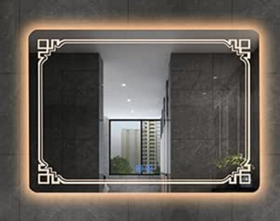Biznest 70X50 Cm Led Rectangle Stylish Lighted Bathroom Wall Mirror Warm Light Fog Pad (70X50 Cm Rectangle Stylish L102)