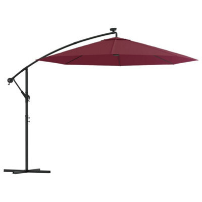Berkfield Cantilever Umbrella With Led Lights And Steel Pole Wine Red - image 1