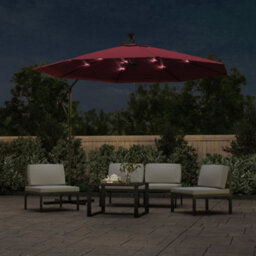 Berkfield Cantilever Umbrella With Led Lights And Steel Pole Wine Red - thumbnail 2