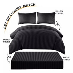 Ameha Black Striped Microfibre Bedding Set Single, Reversible & Breathable Duvet Cover, Fitted Sheet & Pillowcase - thumbnail 2