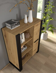 Arte Modern Nuka Highboard Cabinet In Oak Artisan W900mm X H1100mm X D450mm - thumbnail 2