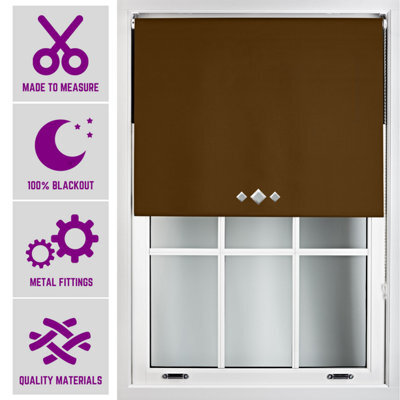 Triple Diamond Eyelet Blackout Roller Blind With Metal Fittings Free Alteration By Furnished - Brown (W)90Cm X (L)165Cm