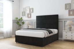 "Sloomy Texas Black Plush Divan Bed Base 2 Drawers Same Side With 54"" Floor Standing Headboard 3' Single" - thumbnail 3