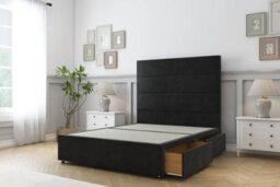 "Sloomy Texas Black Plush Divan Bed Base 2 Drawers Same Side With 54"" Floor Standing Headboard 3' Single" - thumbnail 4