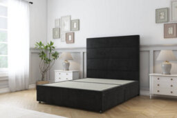 "Sloomy Texas Black Plush Divan Bed Base 2 Drawers Same Side With 54"" Floor Standing Headboard 3' Single" - thumbnail 1