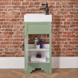 Homestylestore Pastel Green 400mm Bathroom Vanity Unit And Round Black Handle - thumbnail 2