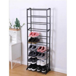 10 Tier Stackable Shoe Rack Organiser Black Space Saving Storage Shelf - thumbnail 4