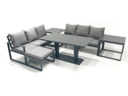 Fimous 7 Seater Aluminium Outdoor Garden Furniture Set With Adjustable Rising Lifting Dining Table 3 Seater Sofa 2 Side Table - thumbnail 2