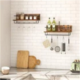 Wall Mounted Wine Rack Rustic Floating With Metal Guardrail Wine Glass Holder - thumbnail 5