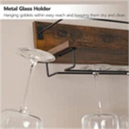 Wall Mounted Wine Rack Rustic Floating With Metal Guardrail Wine Glass Holder - thumbnail 6