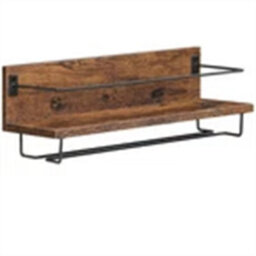 Wall Mounted Wine Rack Rustic Floating With Metal Guardrail Wine Glass Holder - thumbnail 1