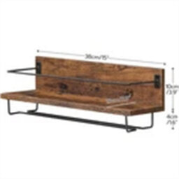 Wall Mounted Wine Rack Rustic Floating With Metal Guardrail Wine Glass Holder - thumbnail 2