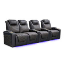 Valencia Oslo Ultimate Luxury Edition Home Theater Seating Row Of 4 Loveseat Left Onyx Gold Stitching - thumbnail 1