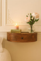 Artisan Furniture Solid Wood Wall Mounted Rounded Bedside, 1 Drawer, Beige - thumbnail 1