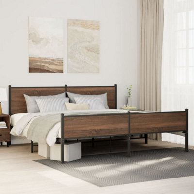 Berkfield Metal Bed Frame Without Mattress Brown Oak 193X203 Cm - image 1
