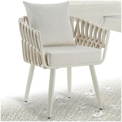 Tectake Aluminium Garden Chair Lugano In Rope Weave Design With Thick Seat & Back Cushions - Beige - Per Piece - image 1
