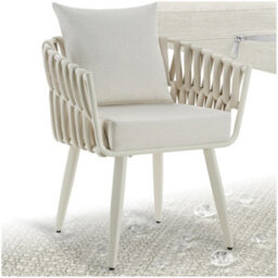 Tectake Aluminium Garden Chair Lugano In Rope Weave Design With Thick Seat & Back Cushions - Beige - Per Piece - thumbnail 1